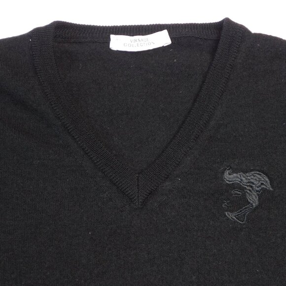 Versace Collection V-Neck Lambswool Sweater | Black | Logo | EUC | M - Picture 1 of 11